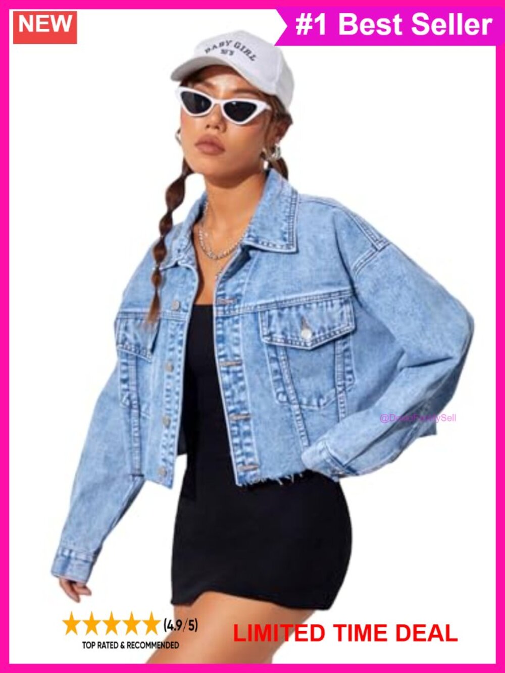 Oversized Cropped Denim Jacket Long Sleeve Drop Shoulder Button Down